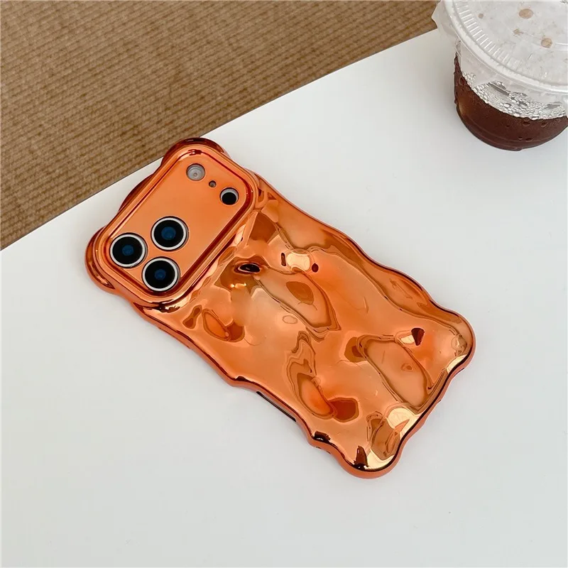 Electroplated Meteorite Patterned Phone Case with Creative Wave Border and Airbag Cover