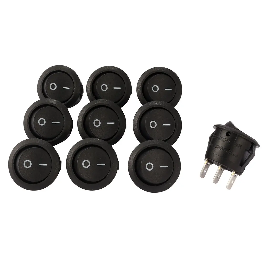 

Keszoox 10Pcs AC250V/10A 125V/12A 3 Pins SPST Toggle On/Off 2 Position I/O Round Button Boat Rocker Switch
