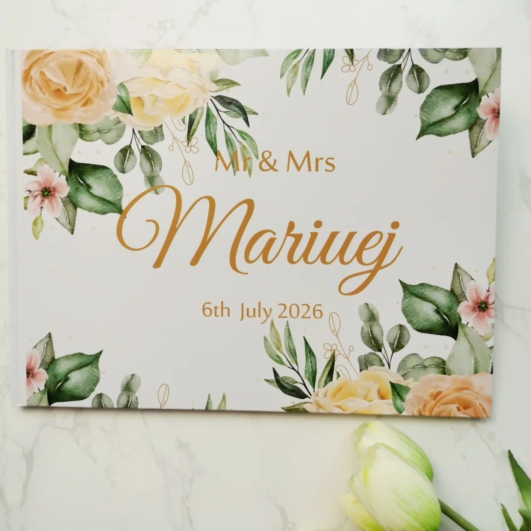 Personalized Yellow Flowers Wedding Guest Book White 38 Sheets Alternative for Wedding Decoration A4 Message Book