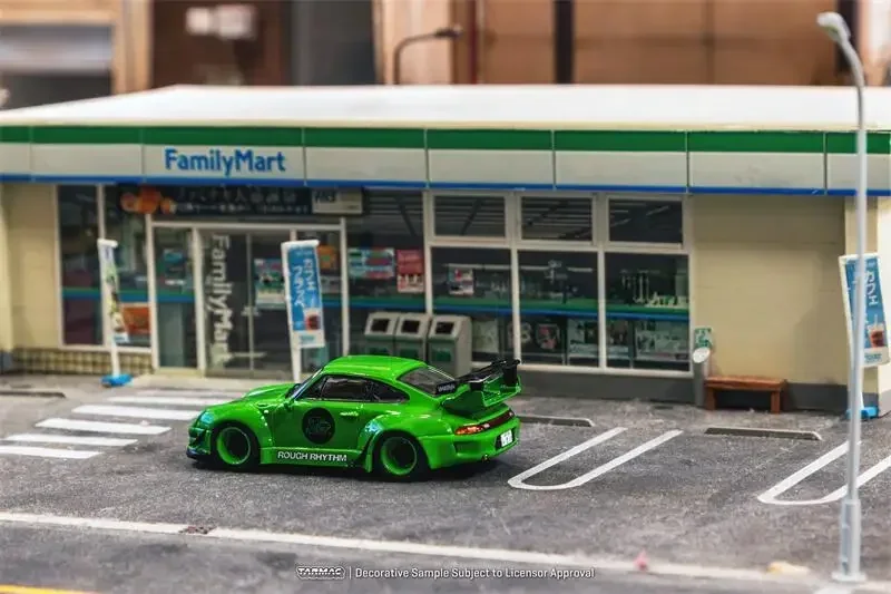 Tarmac Works 러프 리듬 연료 페스트 학생 드라이버, 그린 다이캐스트 모델 자동차, RWB 993, 1:64