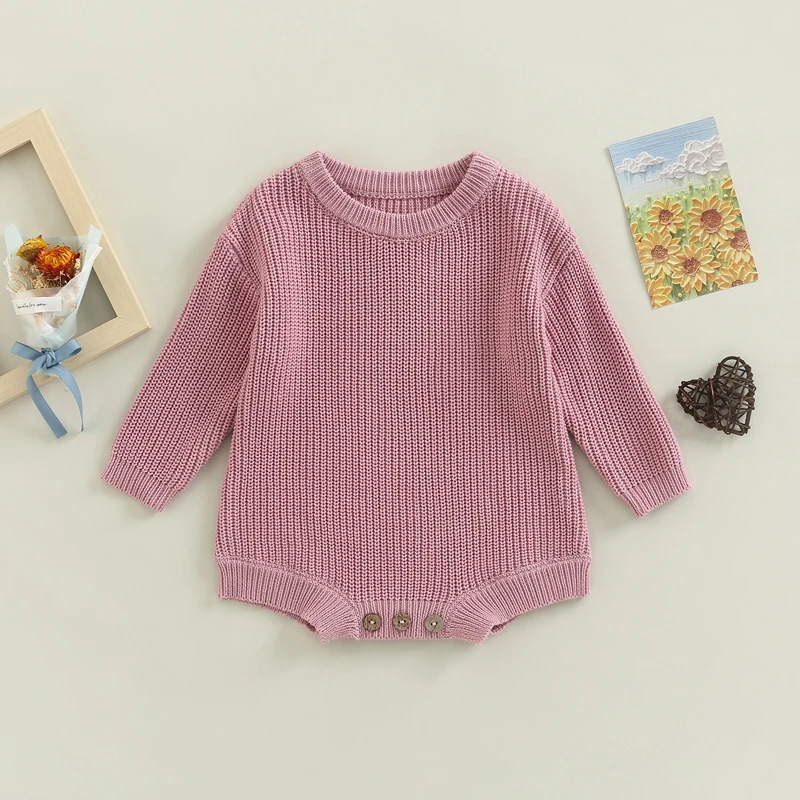 FOCUSNORM 12 Colors Autumn Winter Baby Girls Boys Sweater Romper Tops 0-24M Solid Knitted Long Sleeve Pullover Outwear Jumpsuit