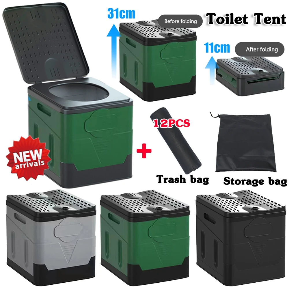 Outdoor Toilet Tent Portable Folding Toilet Camper Strong Bearing Capacity Reusable Trash Can for Emergency Picnic Travel