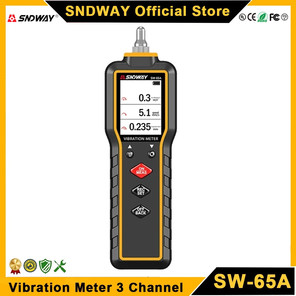 SNDWAY SW-65A Vibration Meter 3 Channel Digital Vibration Analyzer Engine Generator Centrifugal Pump Electric Motor Vibrometer Vibration Analyzer