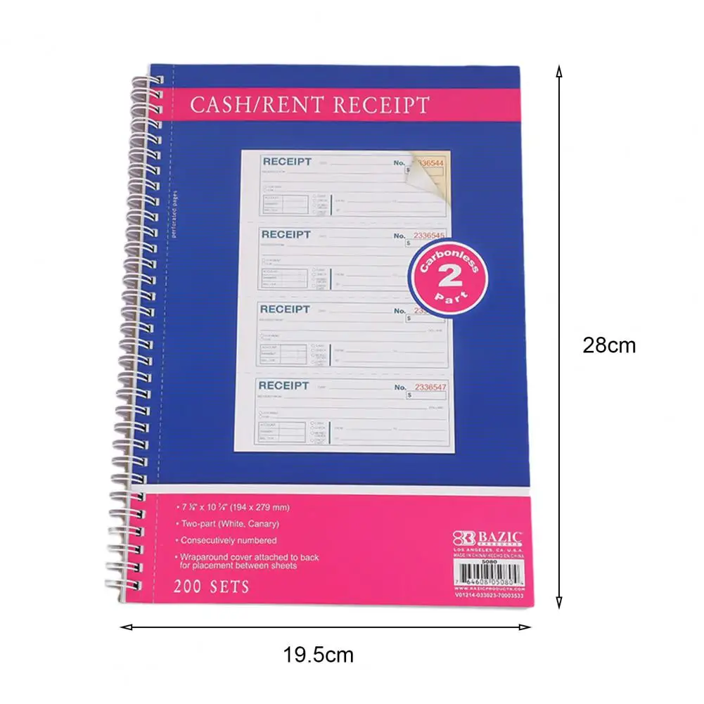 Receipt Book Carbonless Copy Paper Clear Print 200 Sets 2 Parts Consecutively Numbered Spiral Bound Money and Rent Receipt Book
