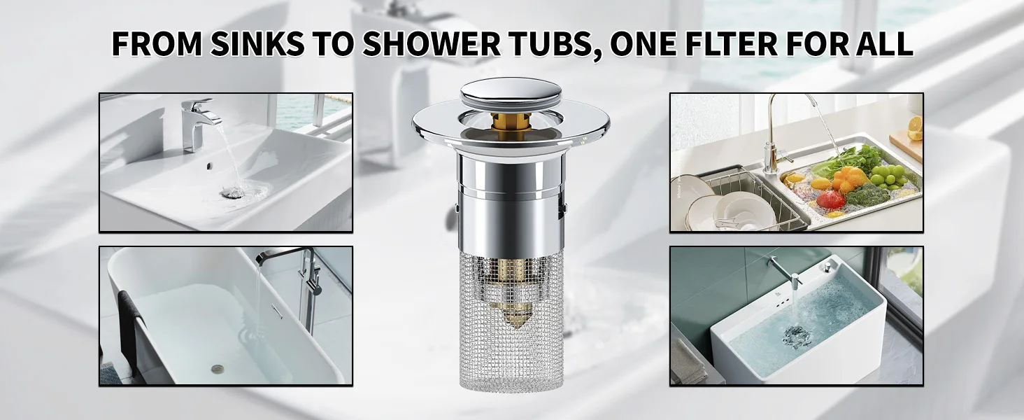 Description Picture 5 of itemBathroom Sink Stopper Hair Catcher Sink Drain Strainer Pop Up Sink Filter with Removable Stainless Steel Basket Hair Catcher