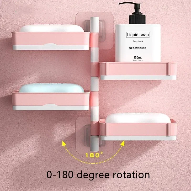 Soap Holder No Punching 180° Rotatable 4 Layers Soap Box Container Toilet Bathroom Wall Mounted Soap Holder Bathroom Storage Box 2