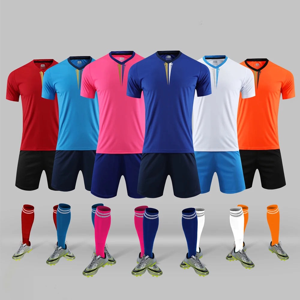 2022 Custom Hot Sale Boys Football Jerseys Cheap Children's Soccer Jerseys Blue And White Soccer Training Uniform Sets For Kids