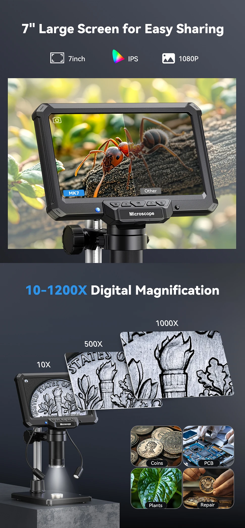 digital microscope for pcb circuit repair with lights