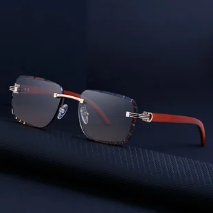 Retro Sonnenbrille Für Herren Quadratisch Randlos Leopard_voghion.com