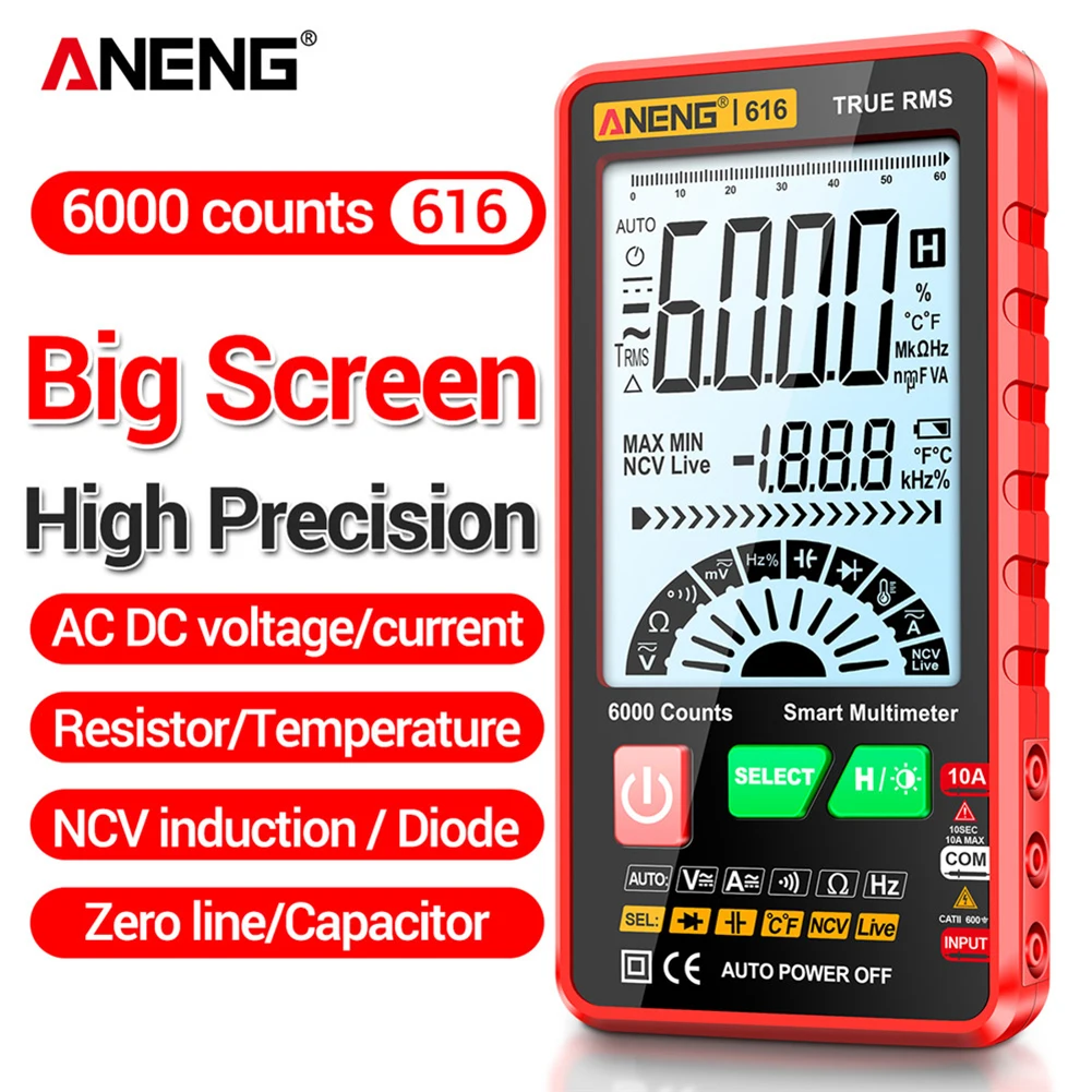 ANENG 616 Capacitance Meter Automatic Shutdown 6000 Counts Auto Range Capacitor Tester LCD Backlight Display Multimeter capacitance meter