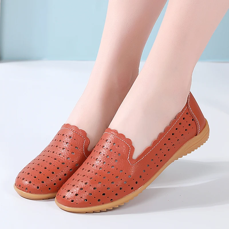 Summer Women Fashion Casual Shoes Leather Slip-on Flats Loafers Ladies Designer Sneakers Hollow Out Breathable Women's Moccasins women shoes,women sneakers,women flats,casual shoes