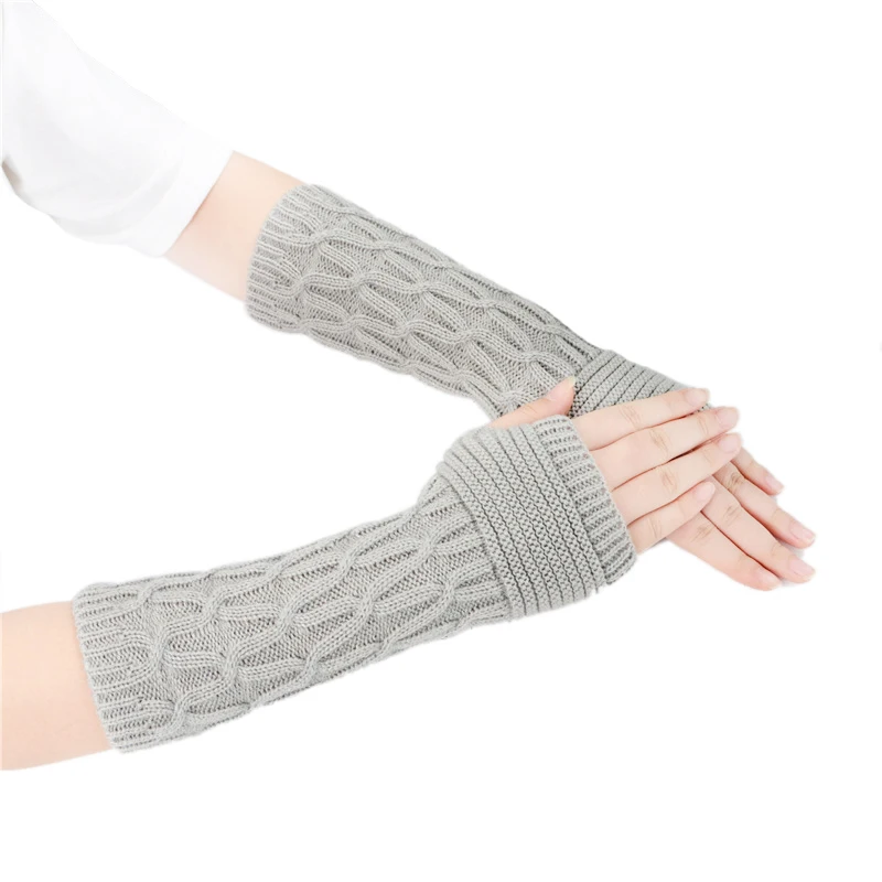 Ladies Winter Outdoor Sport Warm Half Finger Gloves Arm Sleeve Decoration Women Mesh Pattern Elbow Fingerless Knitted Mittens