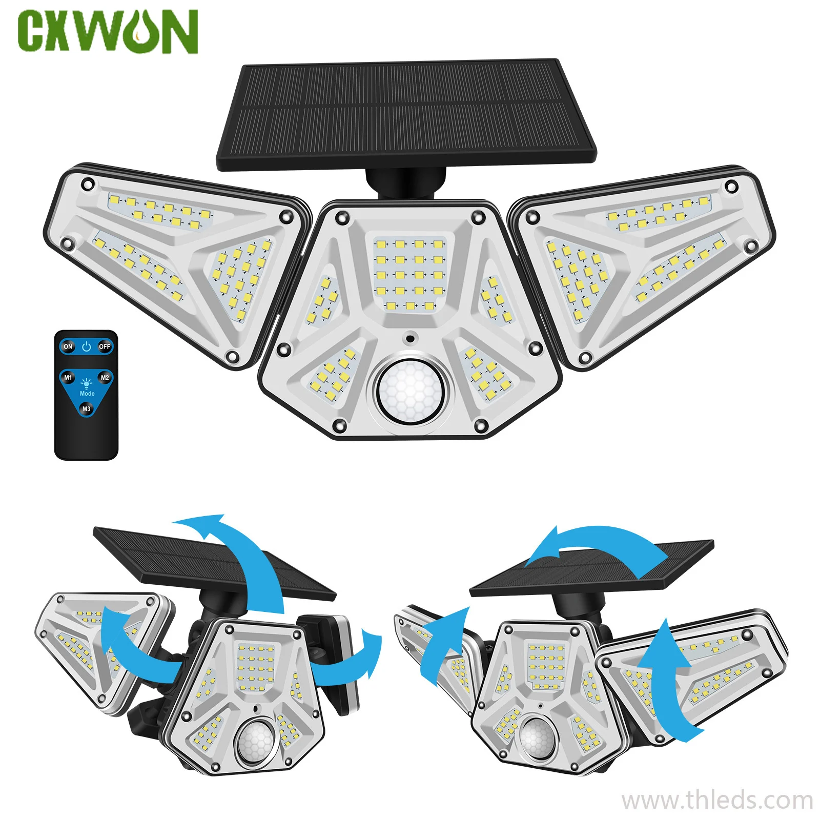 

Solar Panel Light Waterproof Outdoor Solar Led Lights with Sensor 3 Heads Solar Charging Lights Lighting for Garden Garage Patio