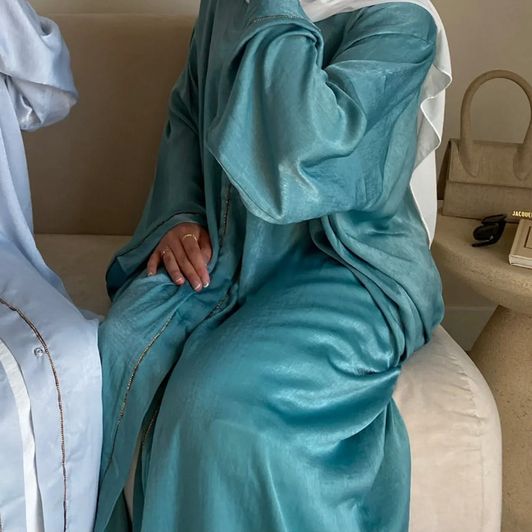 Eid Satin Abaya Kimono Muslim Coat Open Abayas for Women Dubai Luxury 2024 Ramadan Turkey Party Hijab Dress Islam Kaftan Robe