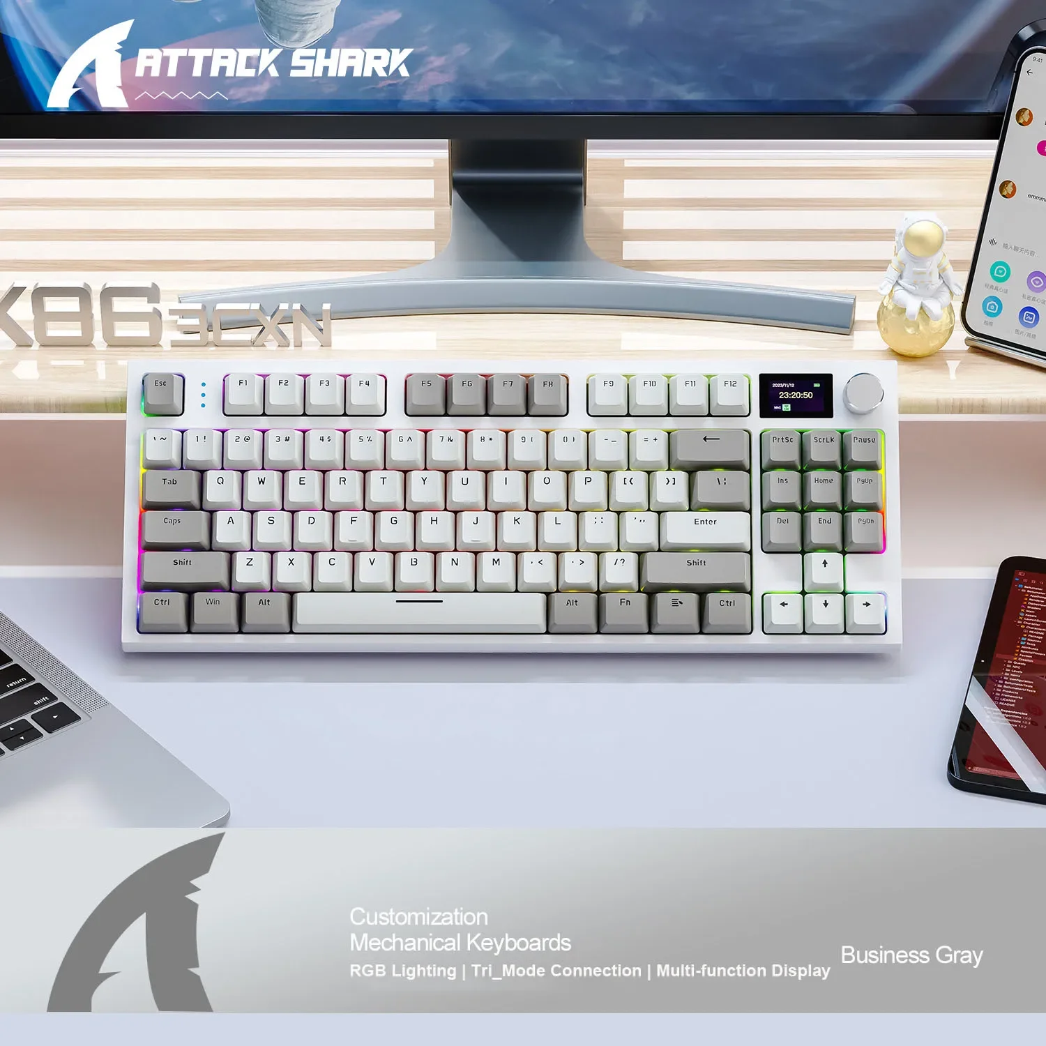 لوحة مفاتيح ميكانيكية لاسلكية Attack Shark K86 RGB...