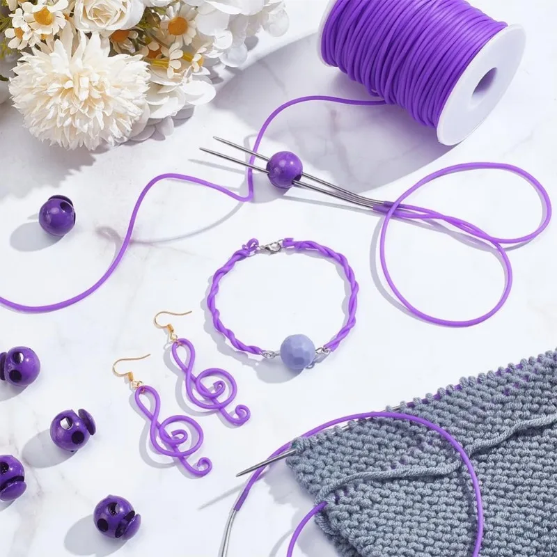 55 Yards Stitch Keeping Cords 2 mm Hollow Rubber Tubing Knitting Barber Cord Stitch Keeper with Plastic Cord Locks for Holding