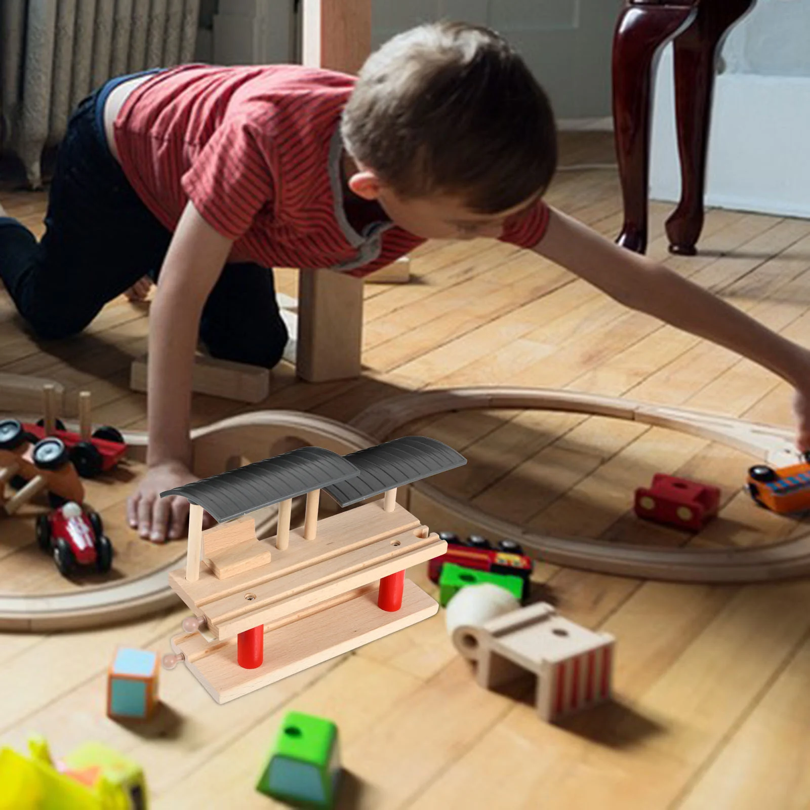 1Pc Wooden Station Platform Toy Wooden Railway Station Platform Simulation Model Railway