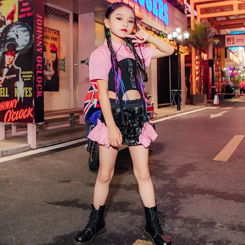 

Jazz Style Hip-hop Costume Urban Dance Girl Clothes Performance Dancer Stage Outfit Children Model Catwalk Singer Teenage