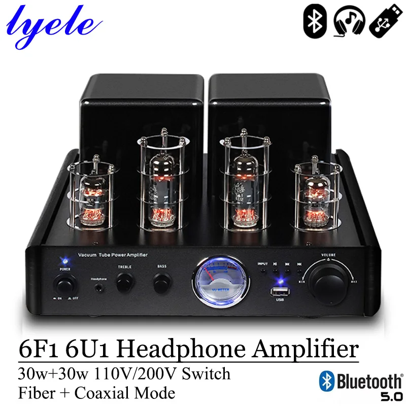 power amplifier Lyele Audio 6F1 6U1 Vacuum Tube Amplifier Headphone Amplifier 2.1 Subwoofer Vu Meter Bluetooth 5.0 High Power Audio Usb Player class a amplifier