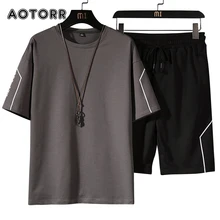Summer Activewear Men's Casual Set 2 Pcs T-shirt + Shorts Tracksuit Fashion Male Breathable Sportsuit Oversize Sportswear 4XL