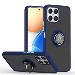 Durable Armor Case with Magnetic Ring Stand and Matte Finish for Honor X8 4G 6.7inch (Dark blue)