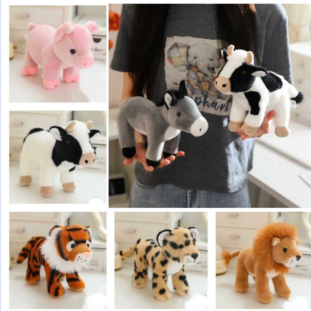 20cm Forest Standing Plush Toy Set - Cute Giraffe Lion Fox Tiger - Soft Stuffed Animals for Kids Baby Birthday Christmas Gift