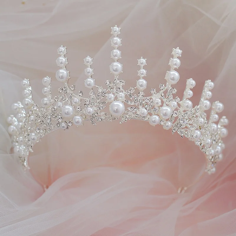 

Bridal Headdress Wedding Crown Super Fairy Beautiful Elegant Korean Princess Pearl Crown Wedding Gown Dress Accessories