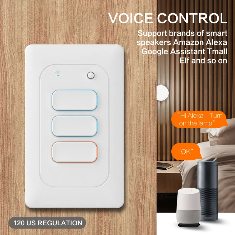 WiFi Smart Switches US Standard Tuya WiFi Smart Light Switch Push Button Wireless Remote Control Work With Google Home Alexa