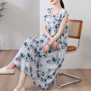 New Hot Fashion Arrival Casual 2026 Summer Dress For Women Print Loose O-Neck Cotton Women Clothing Dresses Plus Size