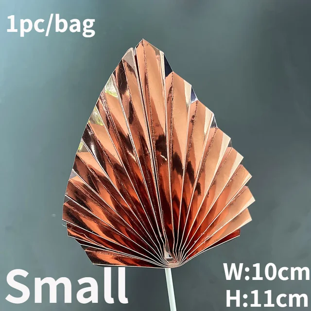 Palm Spear Cake Topper Happy Birthday Palm Leaf Decoration Cake Decorating Wedding Baking Dessert Table Party Favors Mirror-RoseGold-S