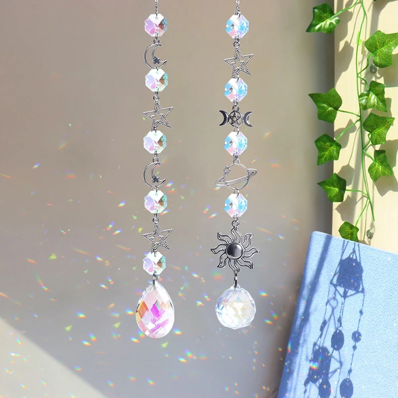 Heart Crystal Suncatcher Window Wind Chimes Hanging Colorful Rainbow Prism Shiny Drop Bell Indoor Outdoor Home Decoration sun catcher sun catchers window ornament