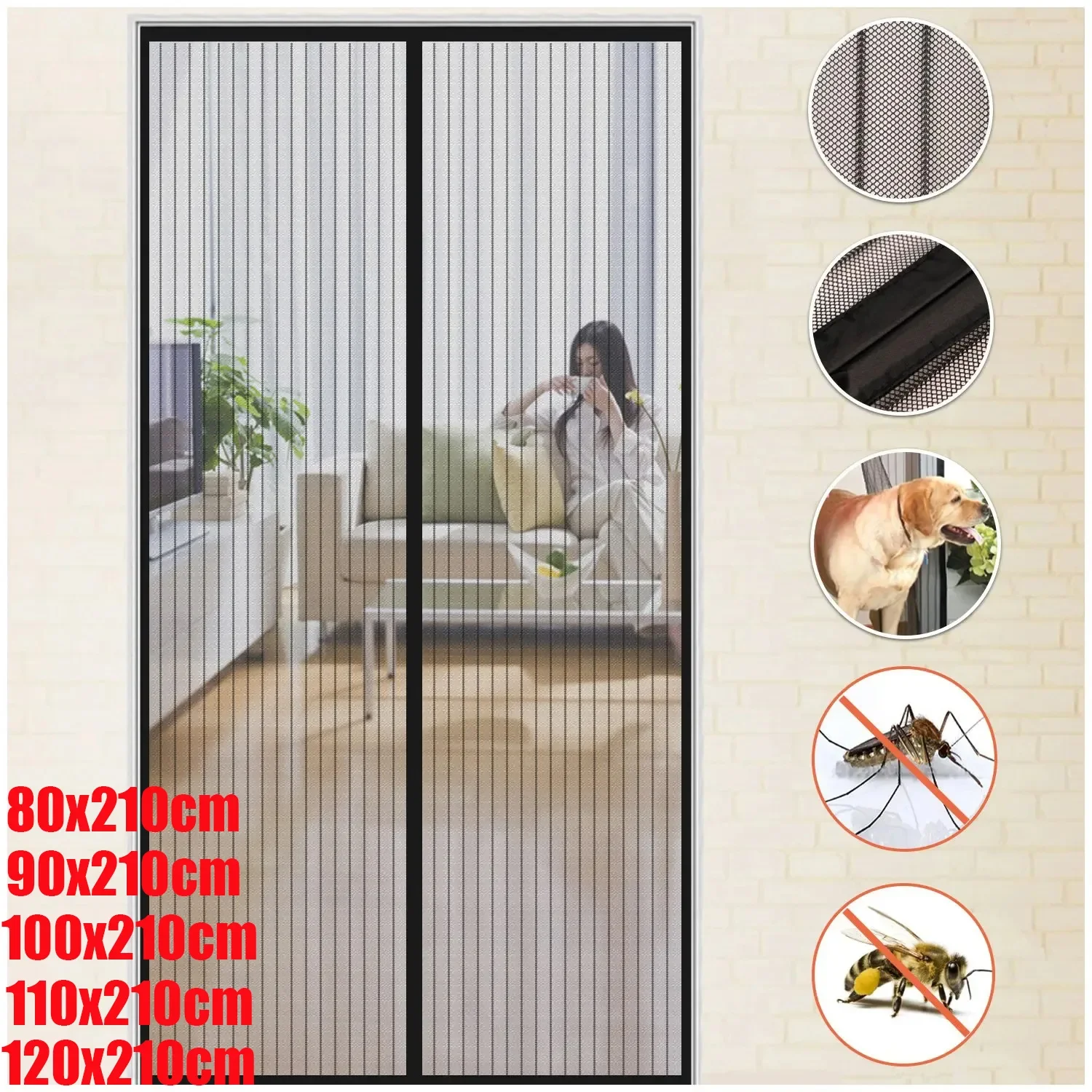 Magnetic mosquito net summer insect fly control door curtain net living room bedroom curtain automatic closing door screen mosquito net