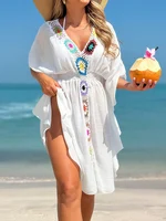 Crochet V Neck White Cover-Up Dress Beach Dress Cover-Ups Swimsuit Summer Bathing Suit Woman Summer Tunic Saida Praia Beachwear - Image 5