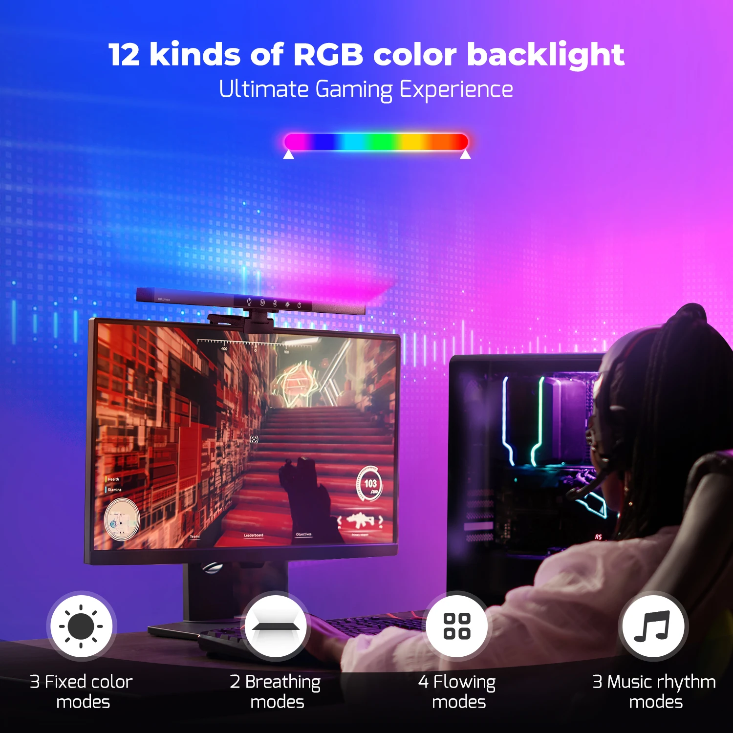 Desk Lamp RGB LED Dimmable Screen Office Computer Monitor Hanging Light Bar