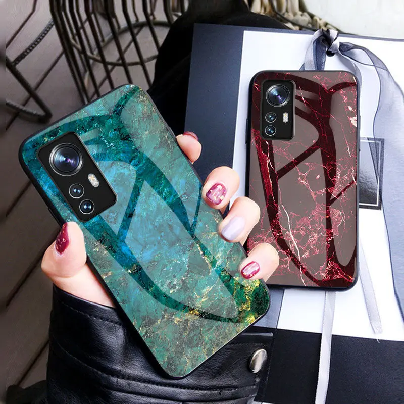 

For Xiaomi Mi 12 12X Mi12 5G Case Marble Grain Tempered Glass Back Cover Shockproof Phone Case Soft Bumper for Xiaomi 12 12X 5G