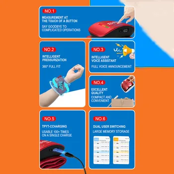 New Wrist Blood Pressure Monitor Digital Voice Heart Rate Blood Pressure Monitor  LED Digital Screen Rechargeable Home Medical 6