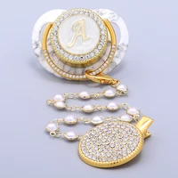 Personalised Pacifier Beads Bling Gold Pacifier Holder BPA Free Silicone Nipple 24 Letter Name Newborn Dummy Soother Chupete 1