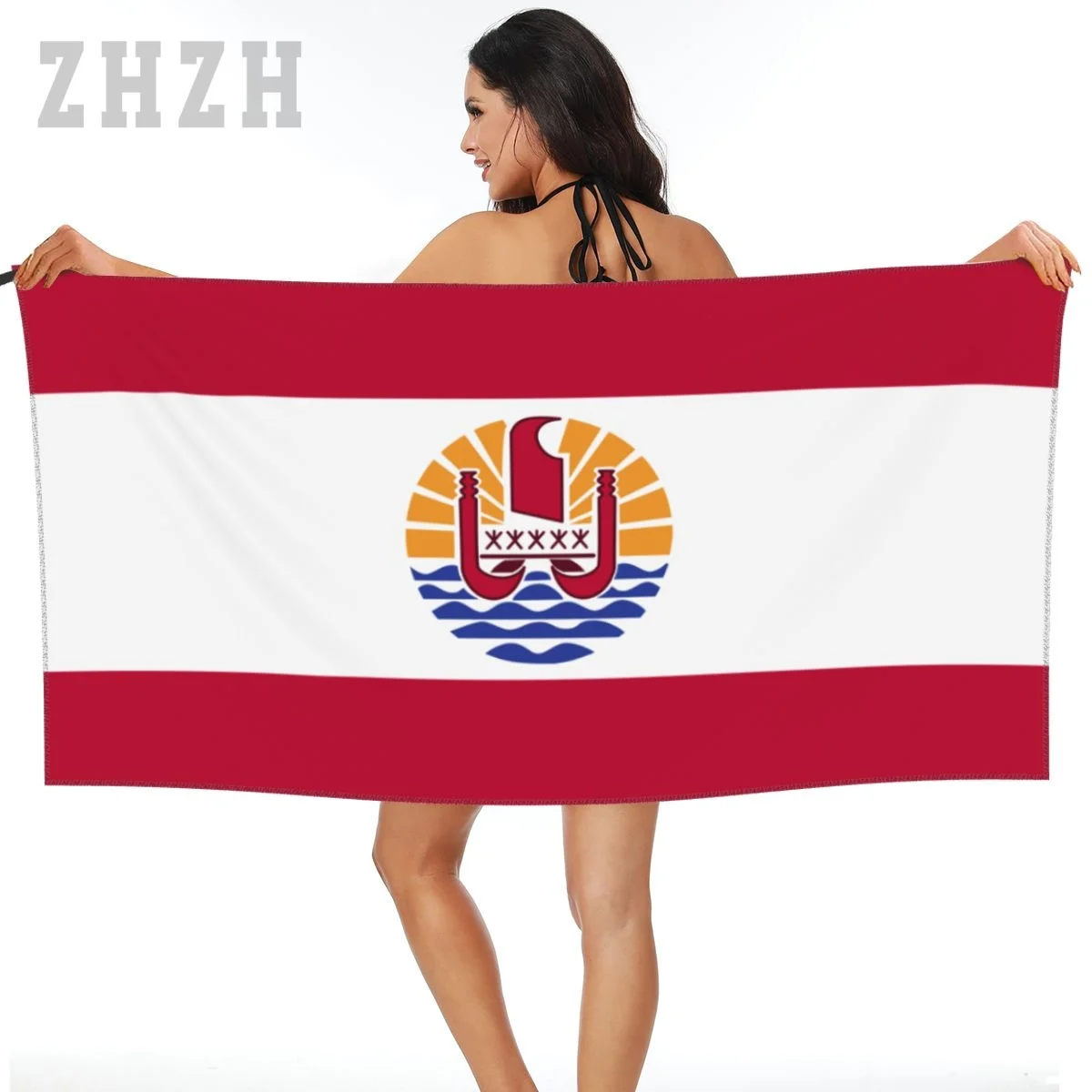 

More Design Tahiti Flag Emblem Bath Towel Quick dry Microfiber Absorbing Soft Water Breathable Beach Swimming Bathroom