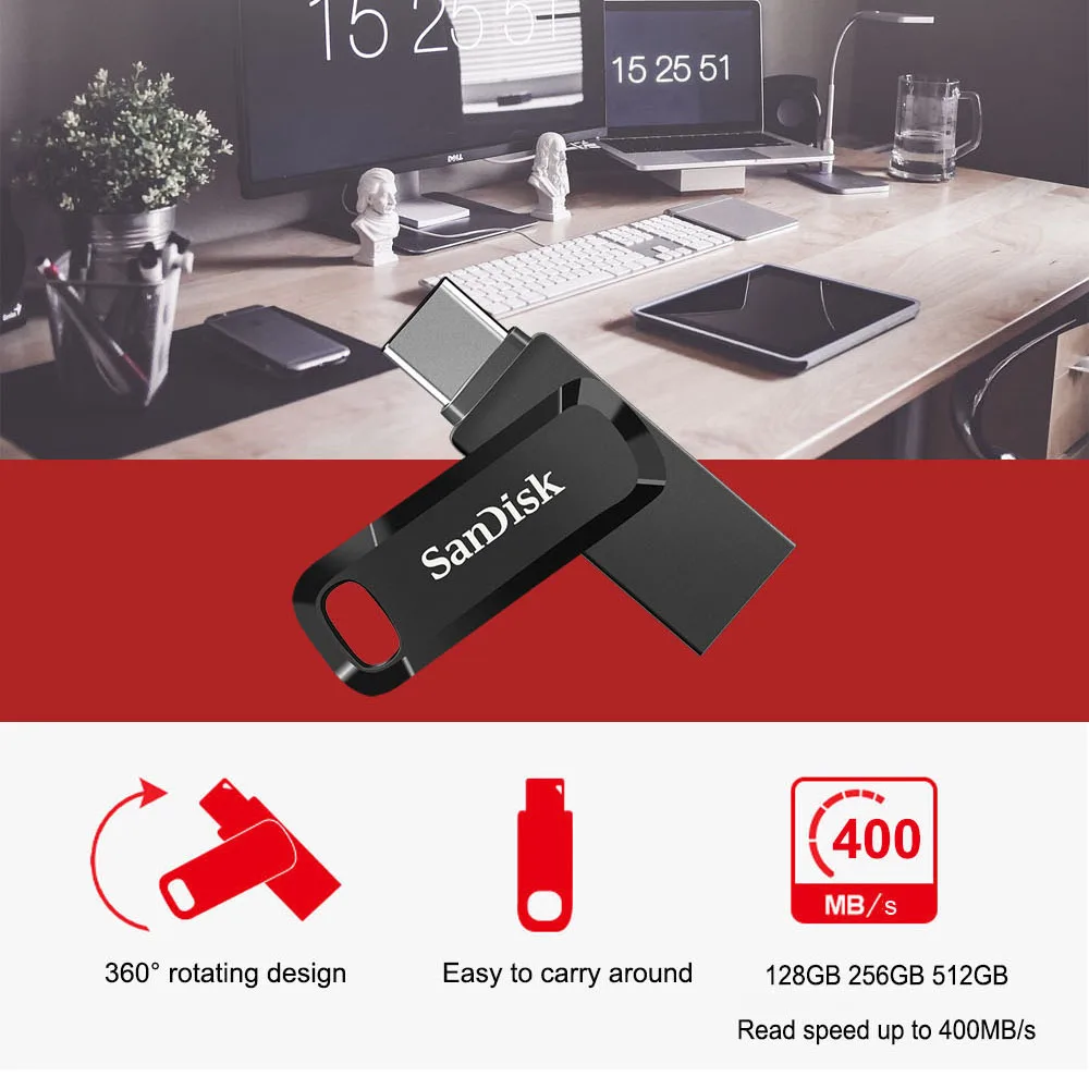thumbnail image 3 of Memoria USB tipo C SanDisk Ultra Dual Go de 64 GB, unidad flash de 128 GB, disco flash de 256 GB, USB 3.2 Gen 1 de 512 GB, hasta 400 Mb/s, 3 of 5