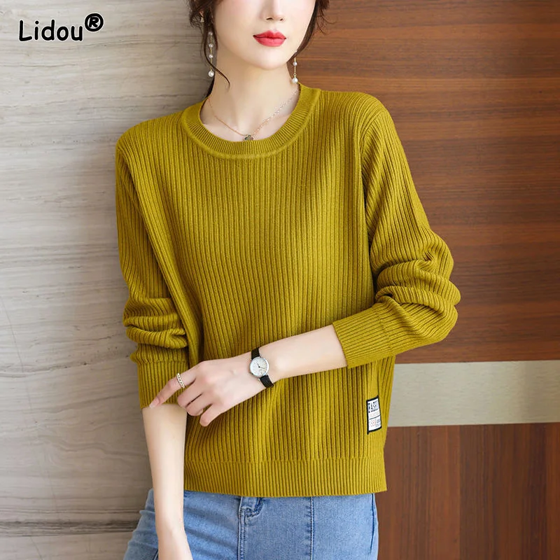 

Screw Thread Round Neck Solid Casual Thick Autumn Winter Comfortable Loose Office Lady Sweaters Pullovers Women's Clothing 2022