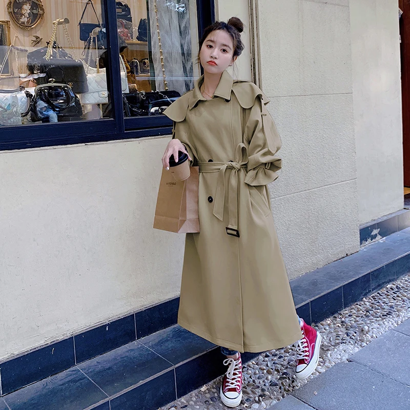 long duvet coat Fashion New Spring Autumn Women Trench Coat Long Double-Breasted Lady Duster Coat Windbreaker Outerwear Female Purple Beige Khak white puffer coat Coats & Jackets