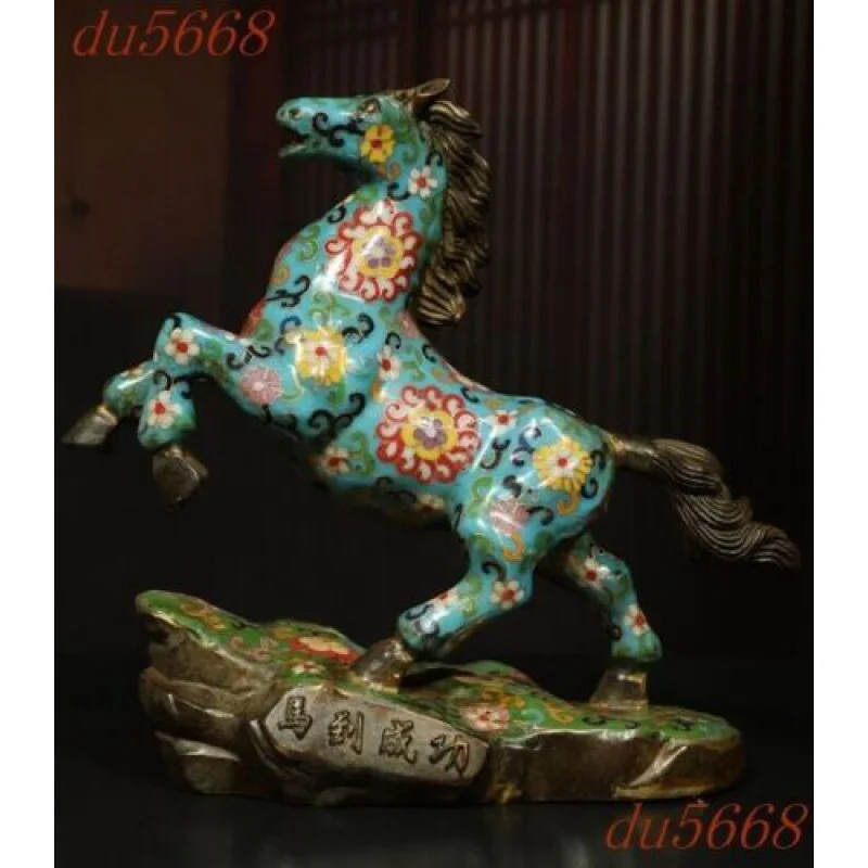 

12.8"Chinese bronze Cloisonne Feng Shui Lucky wealth animal horse steed statue