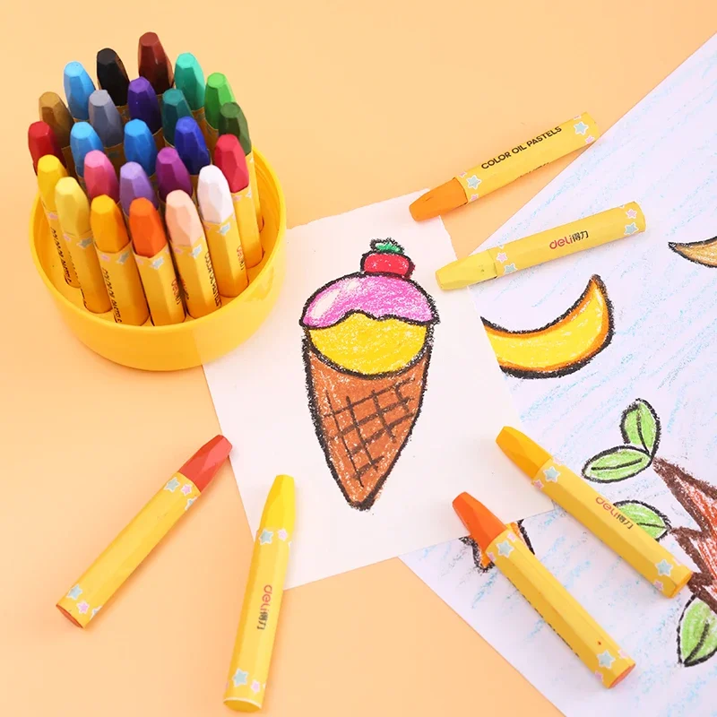 Deli 24 Colors Crayons Round Non Toxic Sticks Brushes Oil Painting Sticks Art Set Stationery School Supplies Kids triangular crayons set