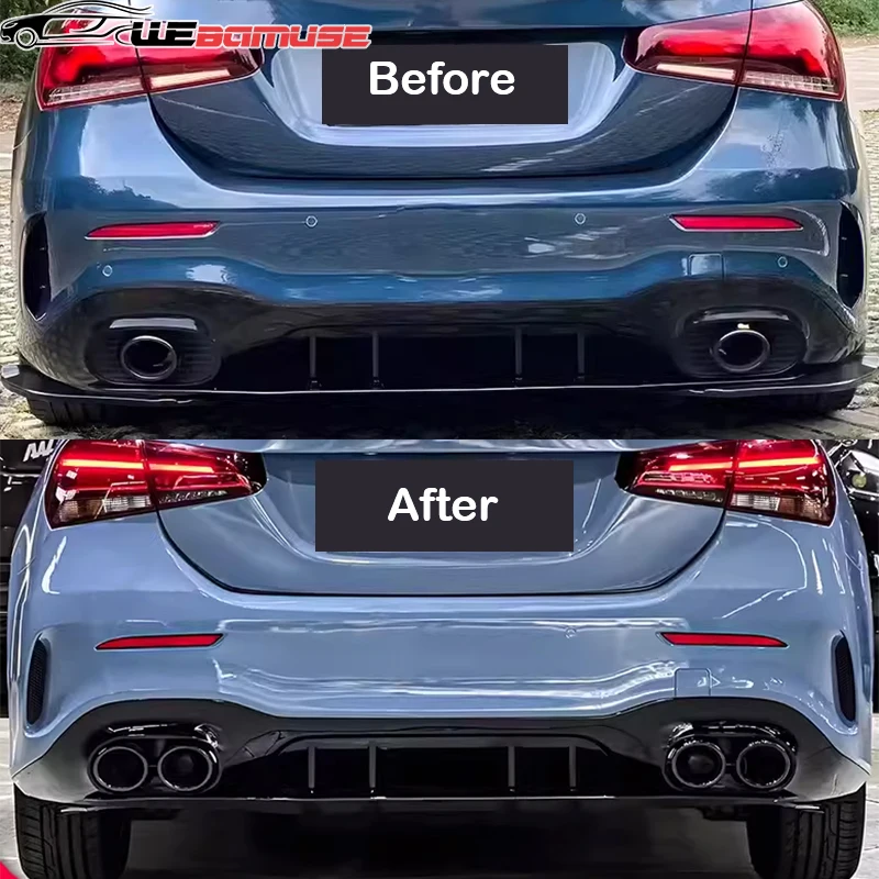 Quad Car Exhaust Tip For Mercedes-Benz A-Class W177 A35 A200 A180 A45 Rear Bumper Muffler Header Exhaust System Upgrade
