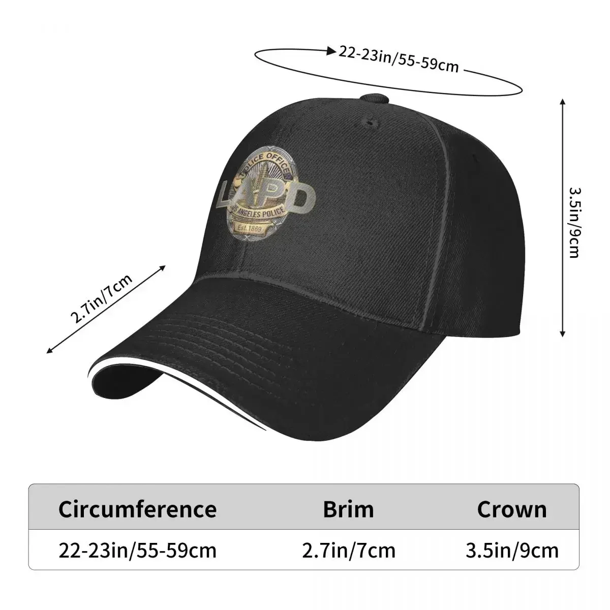 POLICE OFFICER LAPD Baseball Caps Snapback Fashion Baseball Hats Breathable Casual Outdoor Unisex Polychromatic Customizable 2