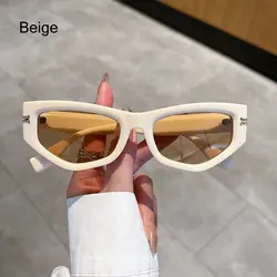 Elegant Vintage Cat Eye Sunglasses for Women - Trendy Gradient Black Chic Luxury Designer Shades (Beige)