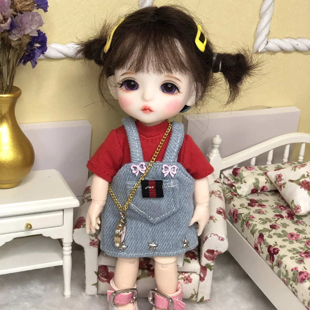 

16cm Wig Jointed Doll Cute BJD Mini Doll Hand Make Up Face Dolls with Big Eyes Bjd Toys Gifts for Girl Handmand Make UP Bag Toy