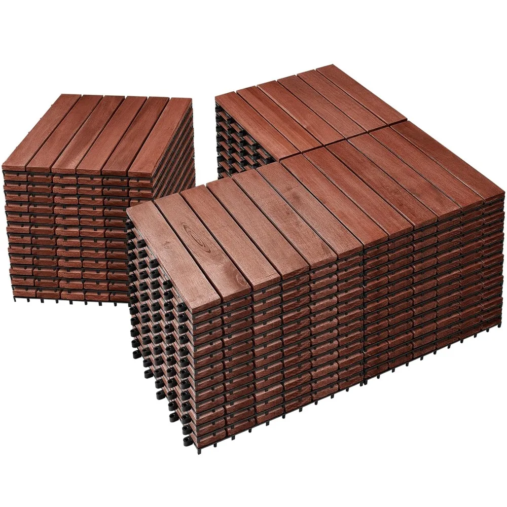 54 PCS Solid Acacia Wood Interlocking Deck Tiles 12" x 12" Waterproof Indoor Outdoor Patio Flooring Decking Tiles