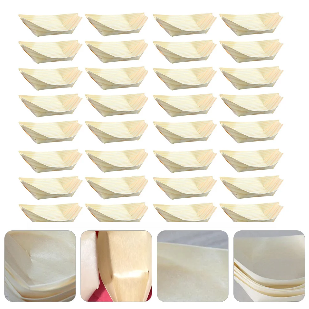 

Boat Sushi Plates Wood Tray Food Disposable Snack Serving Bowl Plate Paper Trays Container Boats Wooden Small Leaf Cheese