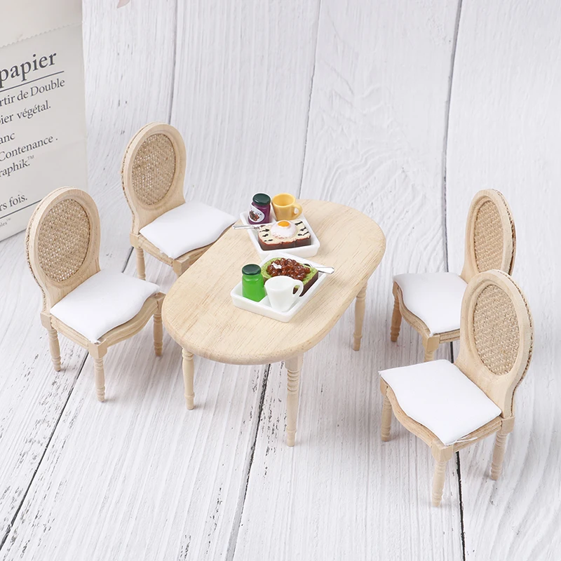 10pcs lot diy sublimation blank mdf wooden placemat kitchen accessories for dye sublimation printing transfer 5Pcs/Set 1:12 Dollhouse Miniature Wooden Dining Table Chair Set Doll House Kitchen Furniture Toy